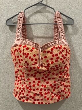 Astr Pink Cherry Print Bustier Top with Red Cherries